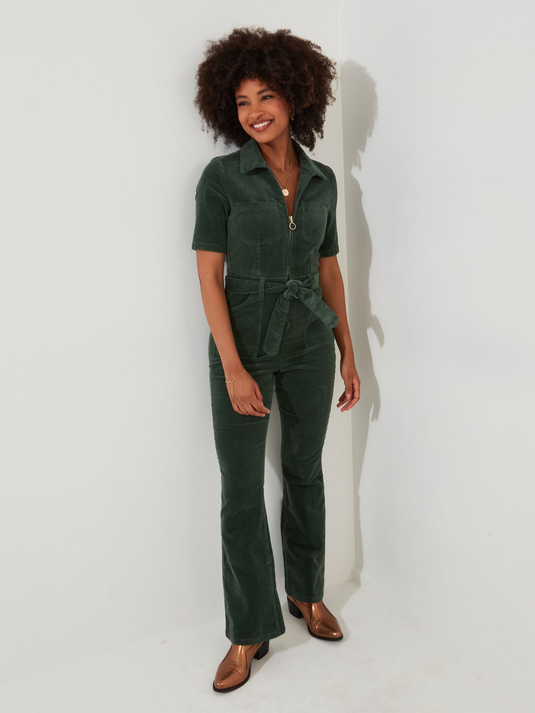 Buy Joe Browns Green Zip Front Belted Bootcut Corduroy Jumpsuit