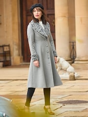 Joe Browns Grey Animal Print Faux Fur Trim Long Coat - Image 2 of 10