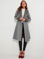 Joe Browns Grey Animal Print Faux Fur Trim Long Coat - Image 4 of 10
