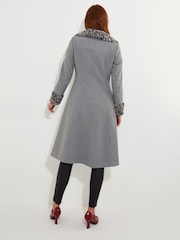 Joe Browns Grey Animal Print Faux Fur Trim Long Coat - Image 5 of 10