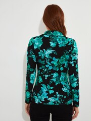 Joe Browns Black Icy Winter Floral Shawl Collar Wrap Front Jersey Top - Image 4 of 6