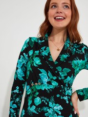 Joe Browns Black Icy Winter Floral Shawl Collar Wrap Front Jersey Top - Image 5 of 6