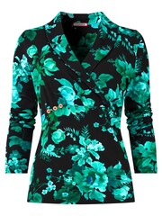 Joe Browns Black Icy Winter Floral Shawl Collar Wrap Front Jersey Top - Image 6 of 6