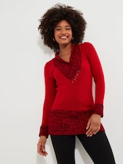 Joe Browns Red Cosy Shawl Neck Button Detail Jumper - Image 1 of 5