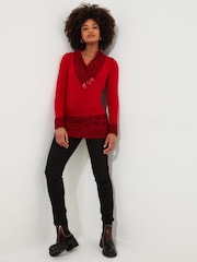 Joe Browns Red Cosy Shawl Neck Button Detail Jumper - Image 3 of 5