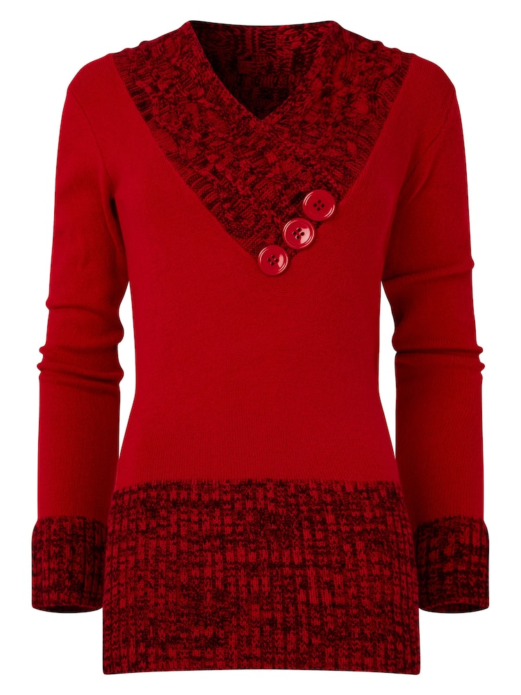 Joe Browns Red Cosy Shawl Neck Button Detail Jumper - Image 5 of 5
