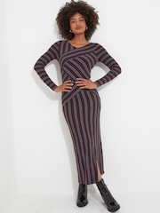 Joe Browns Grey Asymmetric Stripe V-Neck Midaxi Jersey Dress - Image 1 of 4