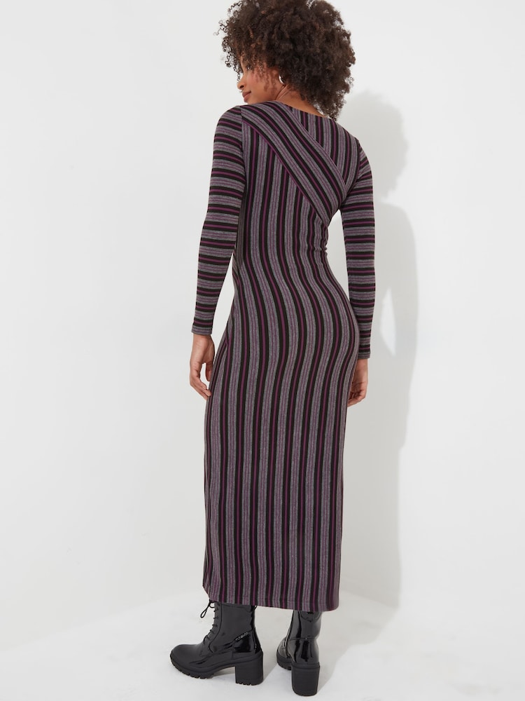 Joe Browns Grey Asymmetric Stripe V-Neck Midaxi Jersey Dress - Image 2 of 4