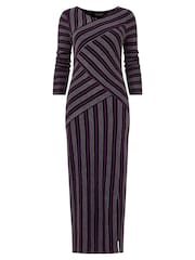 Joe Browns Grey Asymmetric Stripe V-Neck Midaxi Jersey Dress - Image 4 of 4
