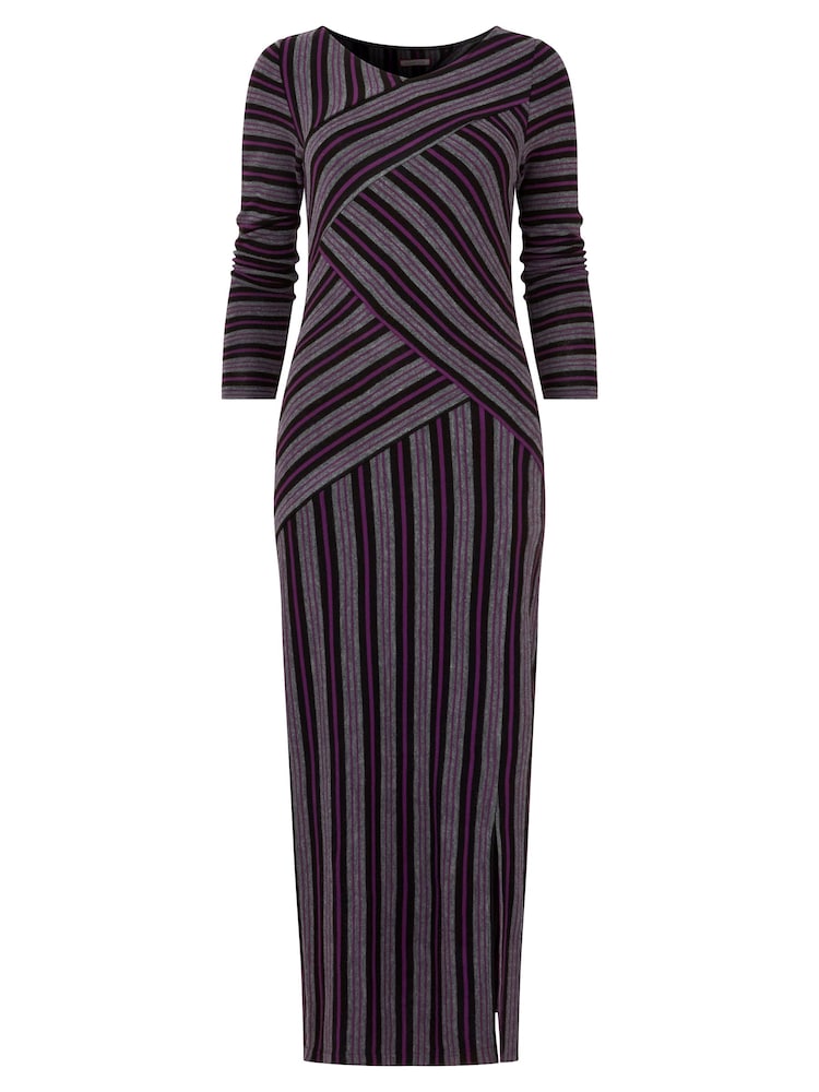 Joe Browns Grey Asymmetric Stripe V-Neck Midaxi Jersey Dress - Image 4 of 4