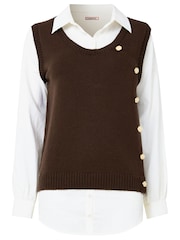 Joe Browns Brown 2-in-1 Sweater Vest Shirt Jumper - Image 7 of 7