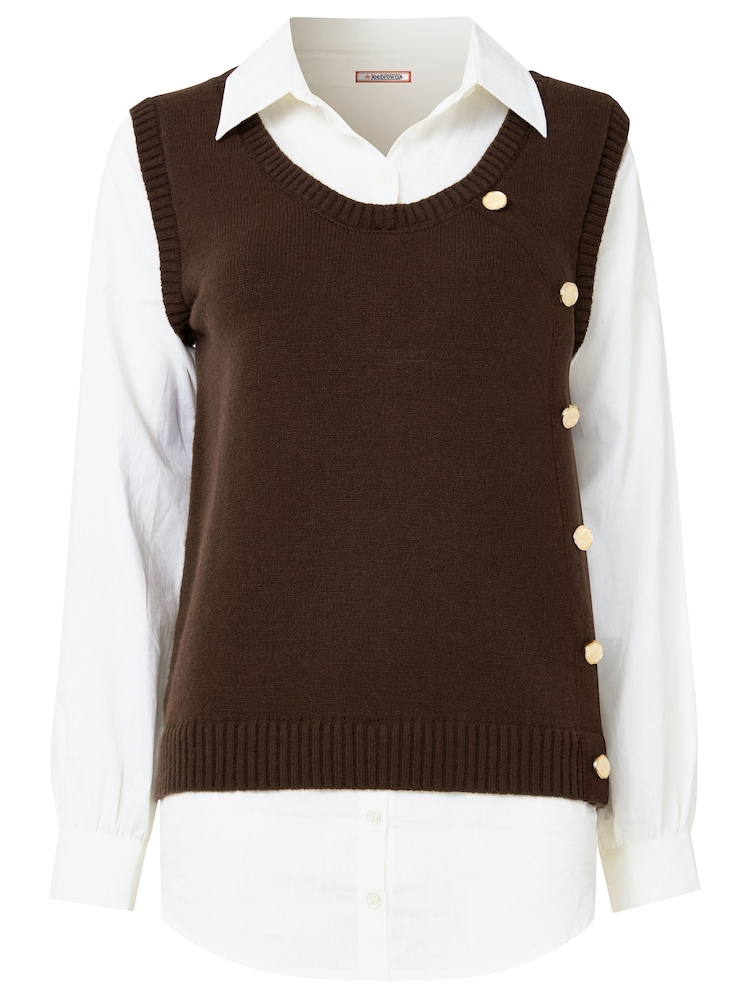 Joe Browns Brown 2-in-1 Sweater Vest Shirt Jumper - Image 7 of 7