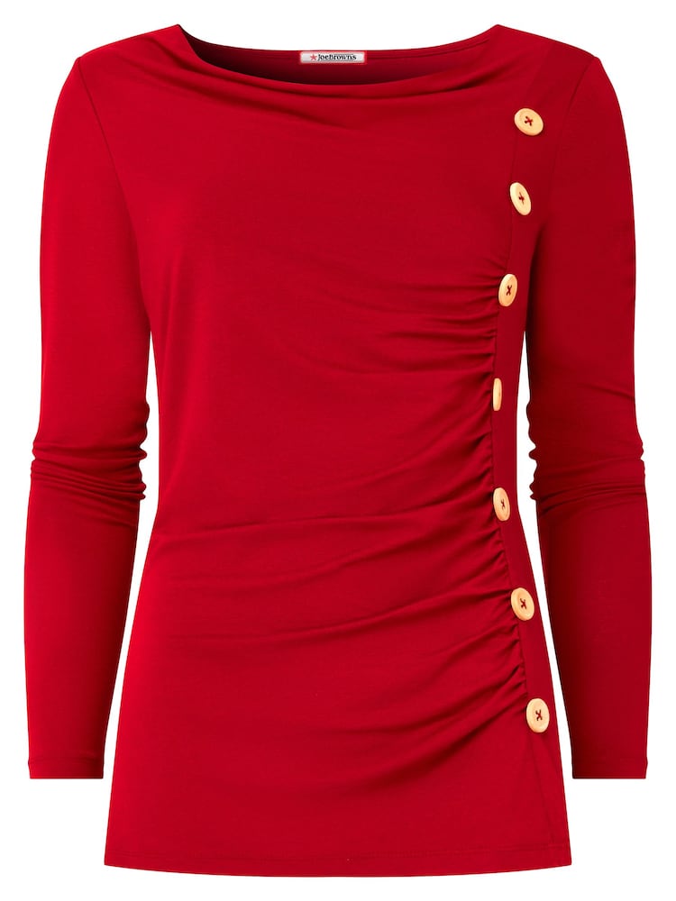 Joe Browns Red Cowl-Neck Button Detail Long Sleeve Jersey Top - Image 6 of 6 Joe Browns Red Cowl-Neck Button Detail Long Sleeve Jersey Top - Image 6 of 6