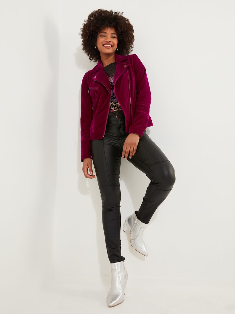 Joe Browns Pink Cropped Velour Biker Jacket - Image 2 of 6 Joe Browns Pink Cropped Velour Biker Jacket - Image 2 of 6