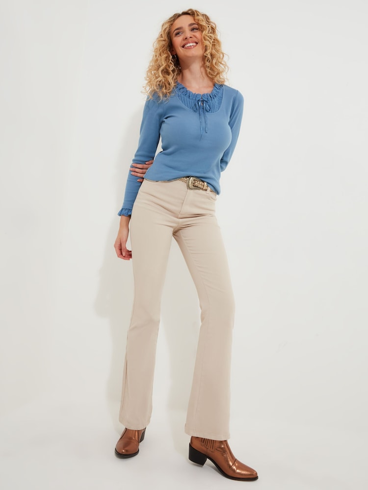 Joe Browns Blue Lace Trim Ribbon Tie Long Sleeve Ribbed Jersey Top - Image 2 of 5