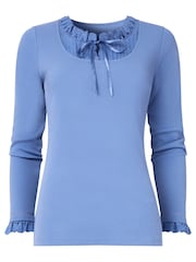 Joe Browns Blue Lace Trim Ribbon Tie Long Sleeve Ribbed Jersey Top - Image 5 of 5