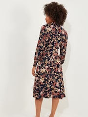 Joe Browns Blue Autumnal Floral Twist Front Frill Sleeve Jersey Midi Dress - Image 4 of 5