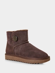 Joe Browns Brown Cosy Sheepskin Real Suede Button Detail Ankle Boots - Image 2 of 4