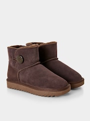 Joe Browns Brown Cosy Sheepskin Real Suede Button Detail Ankle Boots - Image 3 of 4