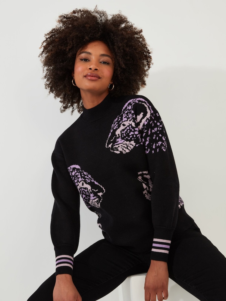 Joe Browns Black Relaxed Fit Leopard Drop Shoulder Jumper - Image 1 of 5