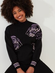Joe Browns Black Relaxed Fit Leopard Drop Shoulder Jumper - Image 3 of 5