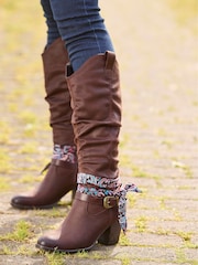 Joe Browns Brown Bandana Trim Knee High Long Boots - Image 1 of 6