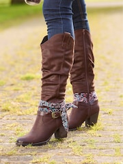 Joe Browns Brown Bandana Trim Knee High Long Boots - Image 2 of 6