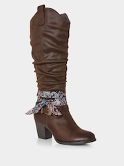 Joe Browns Brown Bandana Trim Knee High Long Boots - Image 4 of 6