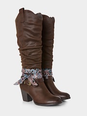 Joe Browns Brown Bandana Trim Knee High Long Boots - Image 5 of 6