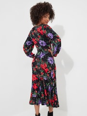 Joe Browns Red Balloon Sleeve Gathered Floral Midi Jersey Dress - Image 5 of 7