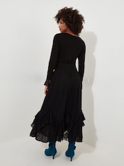 Joe Browns Black 100% Cotton Shirred Waist Lace Godet Cutabout Maxi Skirt - Image 3 of 5