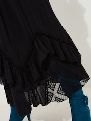 Joe Browns Black 100% Cotton Shirred Waist Lace Godet Cutabout Maxi Skirt - Image 4 of 5