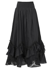 Joe Browns Black 100% Cotton Shirred Waist Lace Godet Cutabout Maxi Skirt - Image 5 of 5