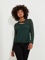 Joe Browns Green Cutout Textured Long Sleeve Top - Image 1 of 6