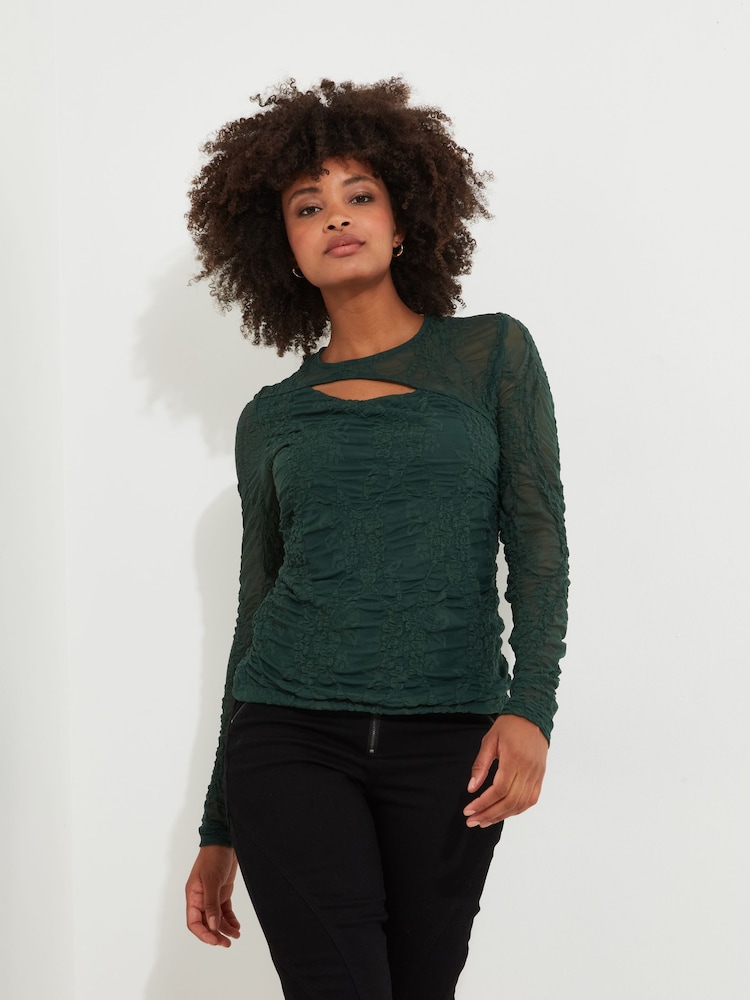 Joe Browns Green Cutout Textured Long Sleeve Top - Image 1 of 6
