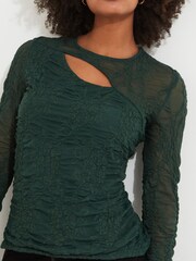 Joe Browns Green Cutout Textured Long Sleeve Top - Image 3 of 6