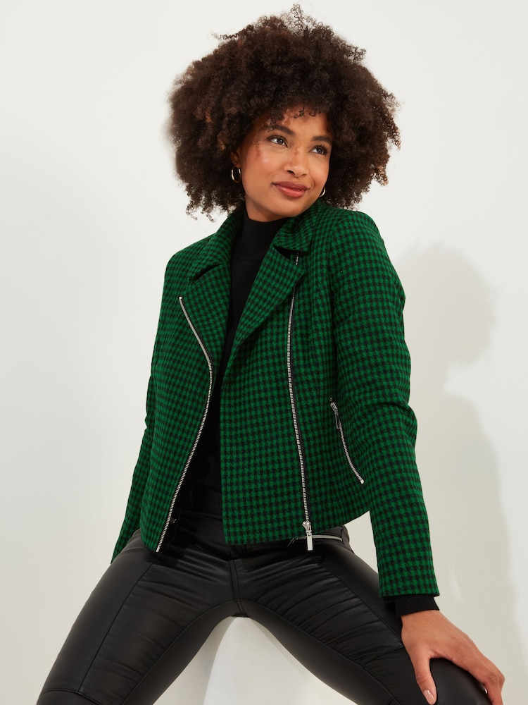 Joe Browns Crop-Bikerjacke mit Hahnentrittmuster - Bild 1 von 6 Joe Browns Crop-Bikerjacke mit Hahnentrittmuster - Bild 1 von 6