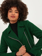 Joe Browns Green Dogtooth Cropped Biker Jacket - Image 4 of 6