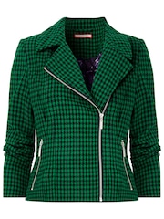 Joe Browns Green Dogtooth Cropped Biker Jacket - Image 5 of 6