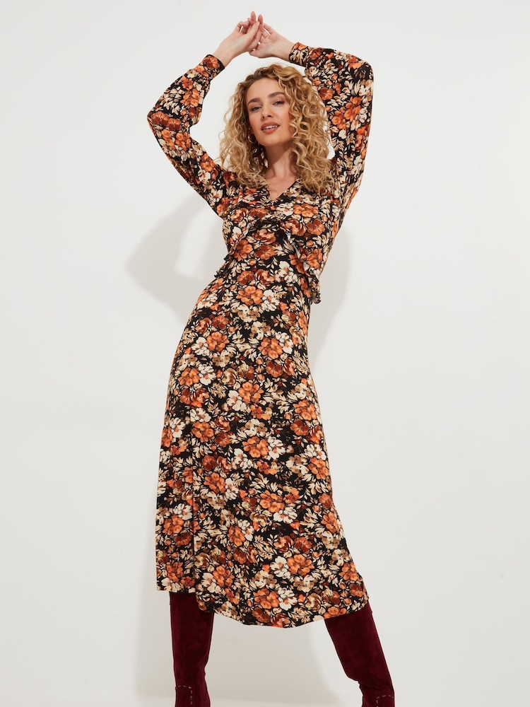 Joe Browns Autumnal Floral V-Neck Jersey Midi Dress - Bild 2 von 5 Joe Browns Autumnal Floral V-Neck Jersey Midi Dress - Bild 2 von 5