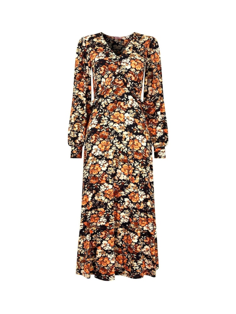 Joe Browns Brown Autumnal Floral V-Neck Jersey Midi Dress - Image 5 of 5