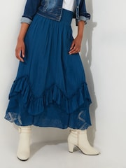 Joe Browns Blue 100% Cotton Shirred Waist Lace Godet Cutabout Maxi Skirt - Image 1 of 6