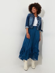 Joe Browns Blue 100% Cotton Shirred Waist Lace Godet Cutabout Maxi Skirt - Image 2 of 6