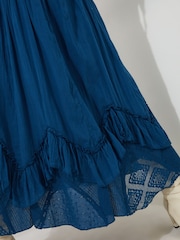 Joe Browns Blue 100% Cotton Shirred Waist Lace Godet Cutabout Maxi Skirt - Image 3 of 6