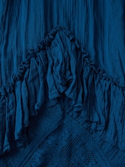 Joe Browns Blue 100% Cotton Shirred Waist Lace Godet Cutabout Maxi Skirt - Image 5 of 6