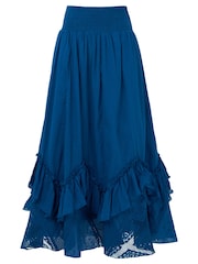 Joe Browns Blue 100% Cotton Shirred Waist Lace Godet Cutabout Maxi Skirt - Image 6 of 6