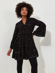 Joe Browns Black Diamanté Detail Tiered Sheer 100% Cotton Tunic Top - Image 2 of 7