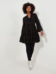 Joe Browns Black Diamanté Detail Tiered Sheer 100% Cotton Tunic Top - Image 3 of 7