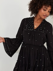 Joe Browns Black Diamanté Detail Tiered Sheer 100% Cotton Tunic Top - Image 5 of 7