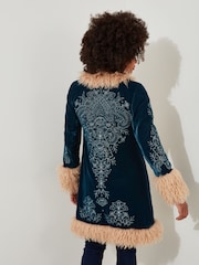 Joe Browns Green Boutique Boho Embroidered Shaggy Faux Fur Trim Coat - Image 4 of 10